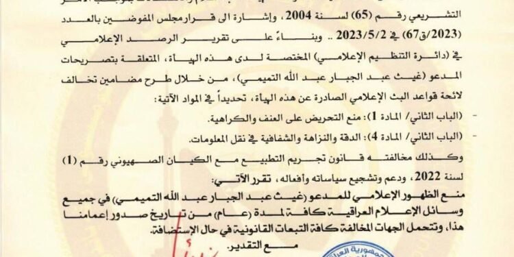 هيئة الاعلام تمنع محللا سياسيا من الظهور عاما كاملا